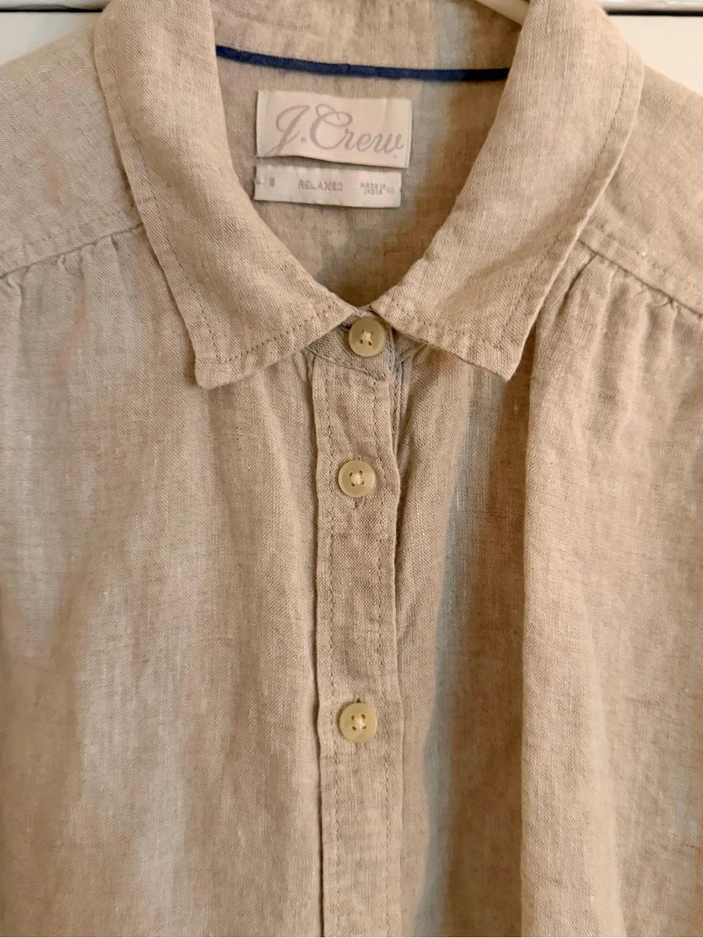 J. Crew Casual Short-Sleeve Linen Button-Down in Light Beige Mens S